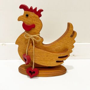 Vintage Handmade Wooden Cottage-core Rooster Accent with Heart detailing